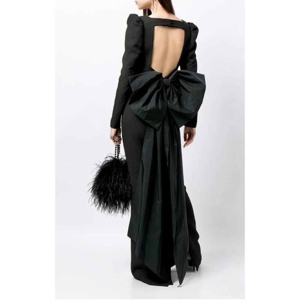 Rebecca Vallance  Monique Open Back Tie Detail Maxi Black Gown Size 4 - Picture 2 of 10